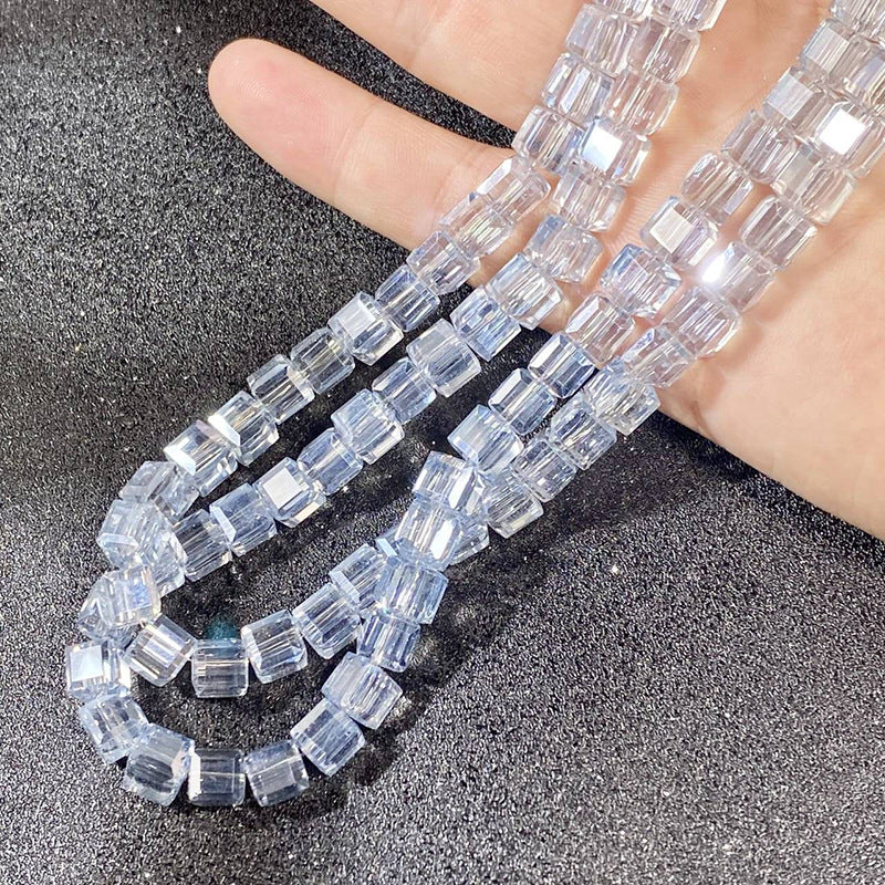 Square Transparent Glass Beads 8mm Clear Iridescent Shine 50pcs 12