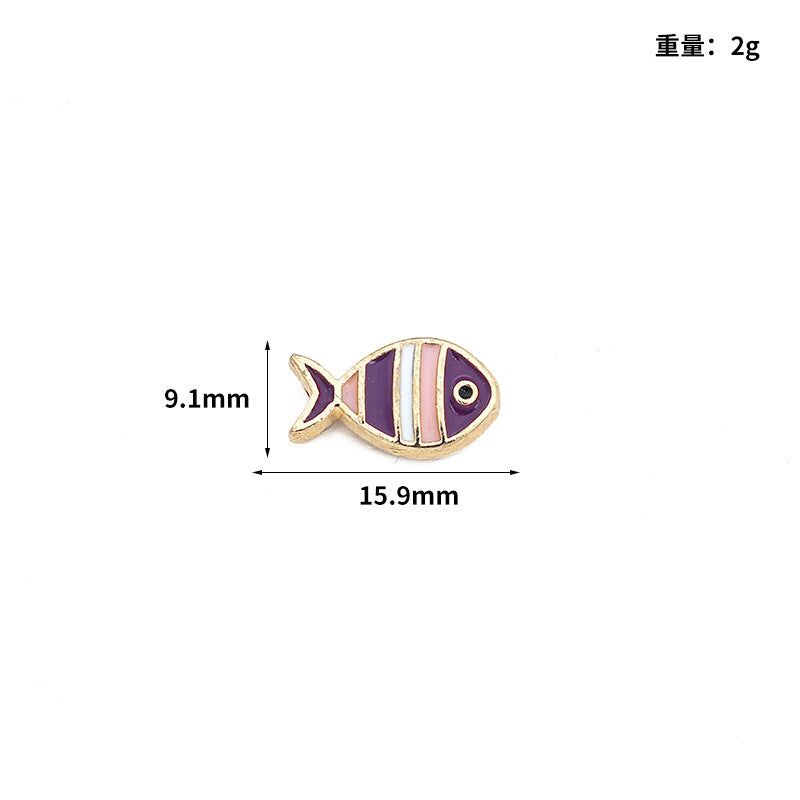 Small Fish Metal Beads 16mm Striped Enamel Gold Outline 20pcs 4