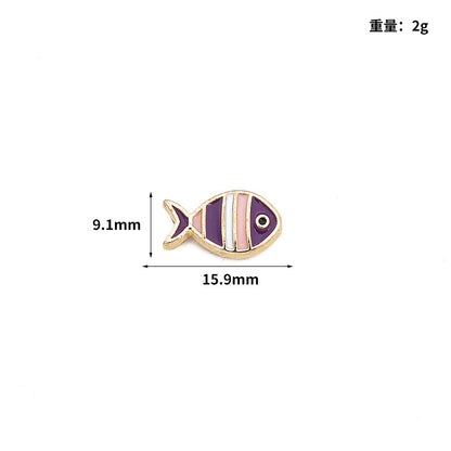 Small Fish Metal Beads 16mm Striped Enamel Gold Outline 20pcs 4