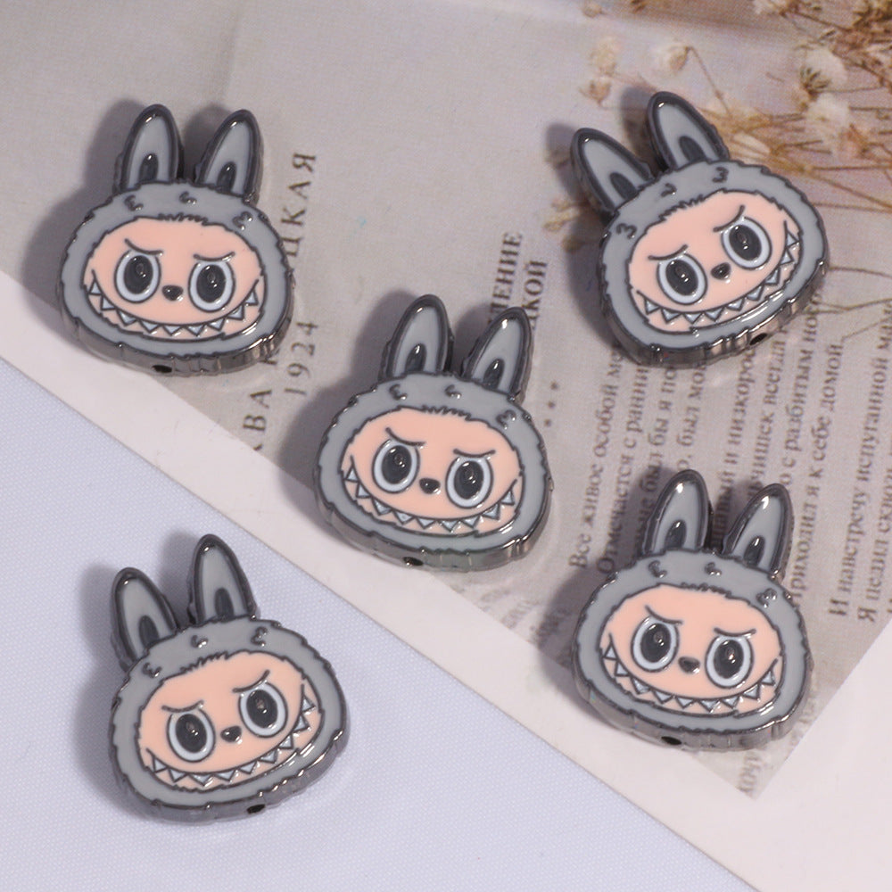 Labub Head Metal Beads 22mm Enamel Painted Alloy 10pcs 14