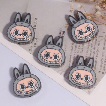 Labub Head Metal Beads 22mm Enamel Painted Alloy 10pcs 14