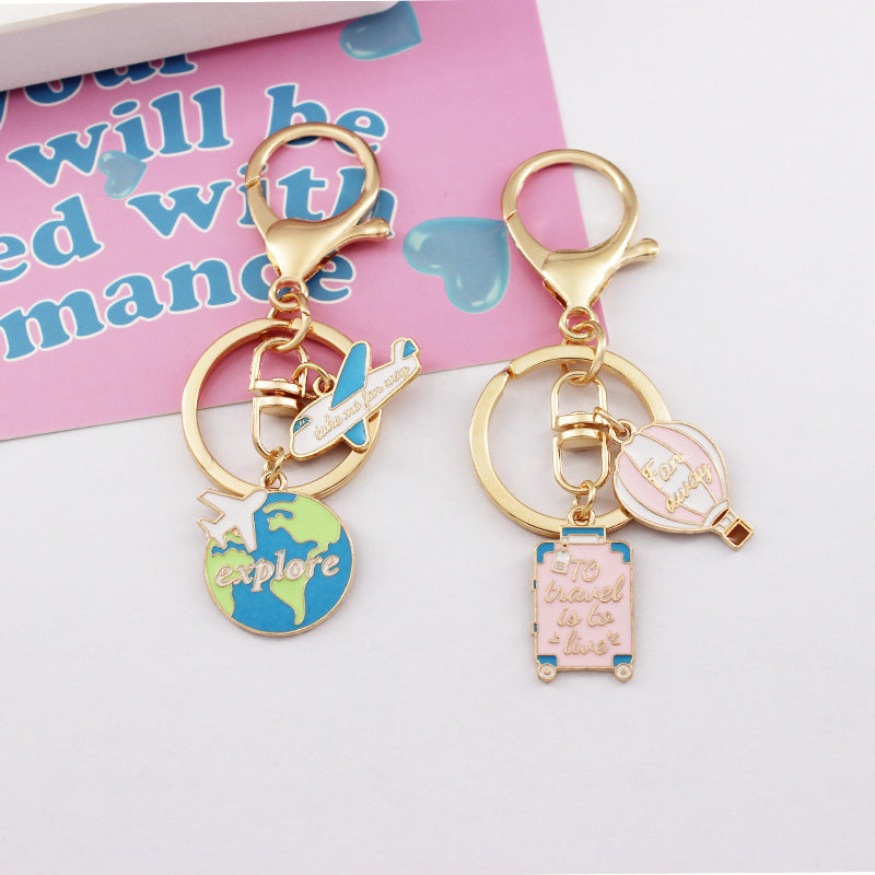 Enamel Alloy Aircraft Hot Air Balloon Keychain Travel Charm