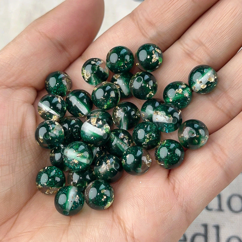 Semi-Transparent Gold Foil Resin Beads 10mm Sparkle Mixed Colors 100pcs 13