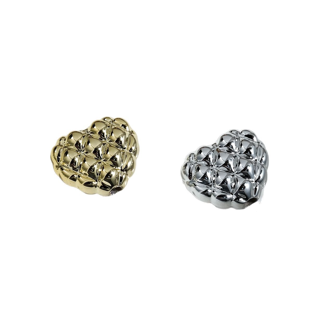Plating Heart Acrylic Beads 17mm Metallic Gold Silver Waffle 50pcs 5