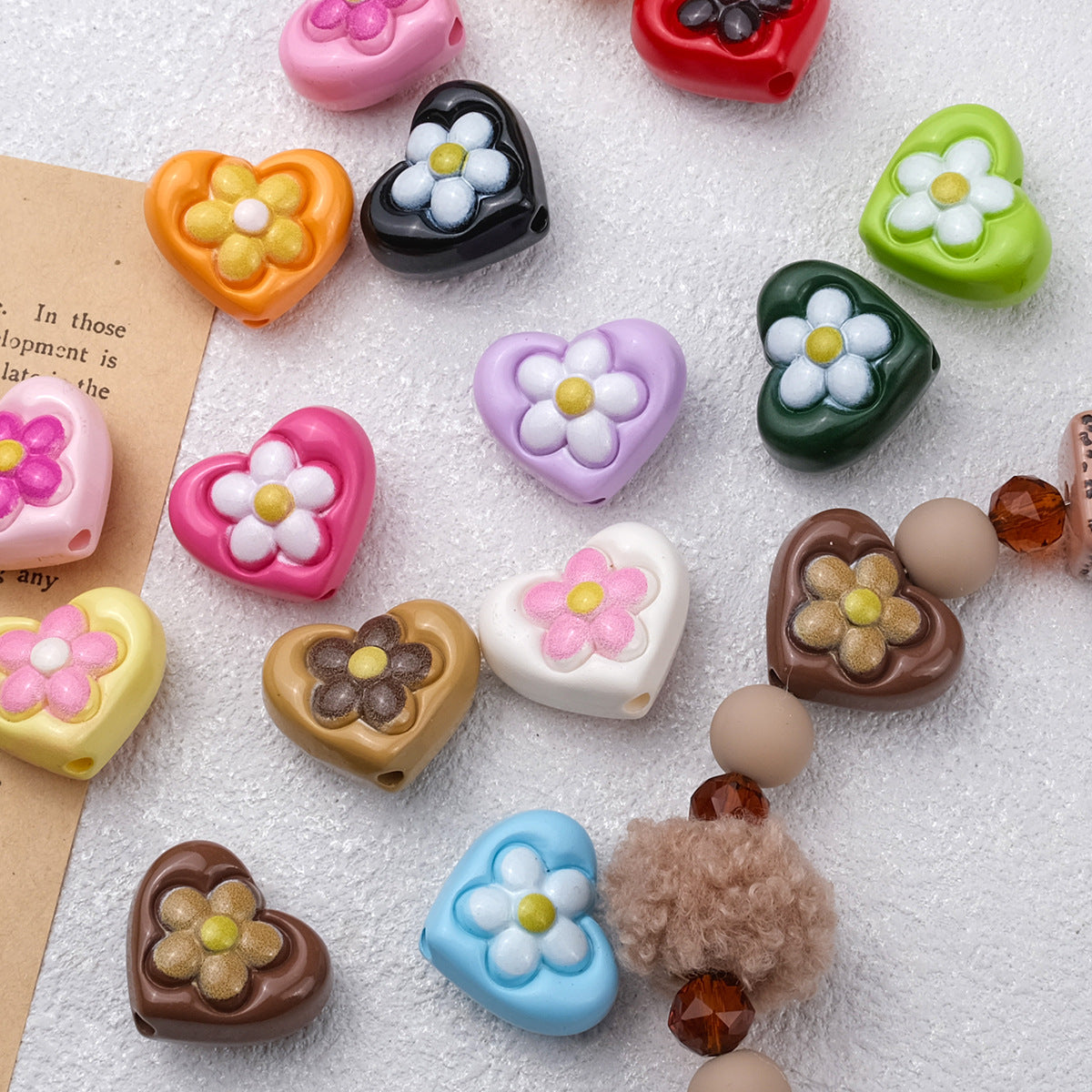 Floral Heart Acrylic Beads 21mm Colorful Mixed 50pcs 3