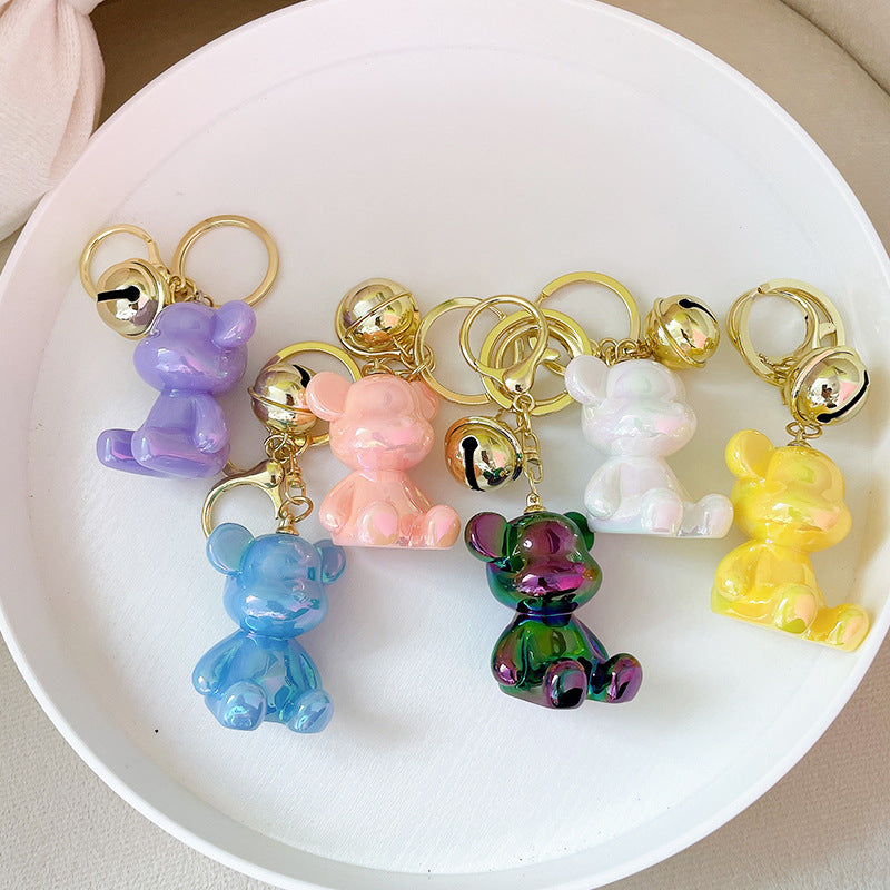 Candy Bear Keychain Metal Electroplated Glossy Finish with Gold Bell 2
