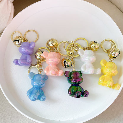 Candy Bear Keychain Metal Electroplated Glossy Finish with Gold Bell 2