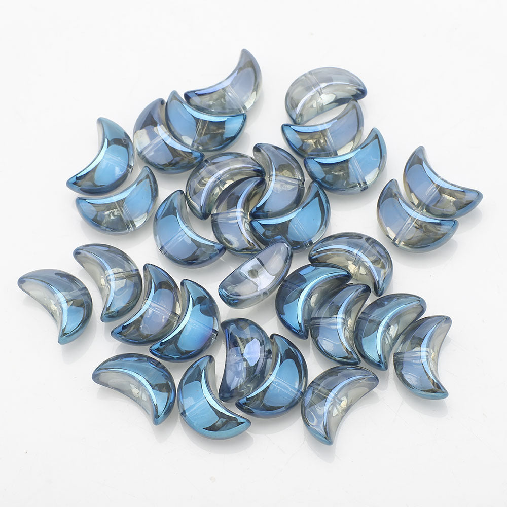 Moon Plated Transparent Crescent Glass Beads 9mm 14mm 30pcs 21