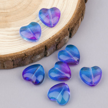 Colored Heart-Shaped Transparent Glass Beads 12mm 20pcs 13