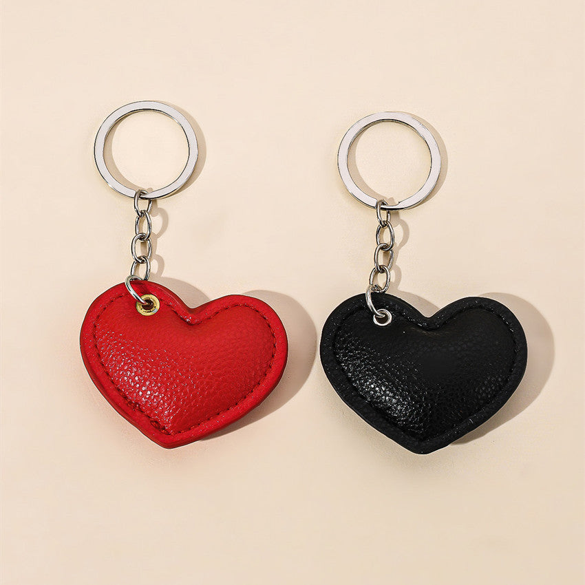 Leather Heart Keychain Pebbled Texture Red and Black 2