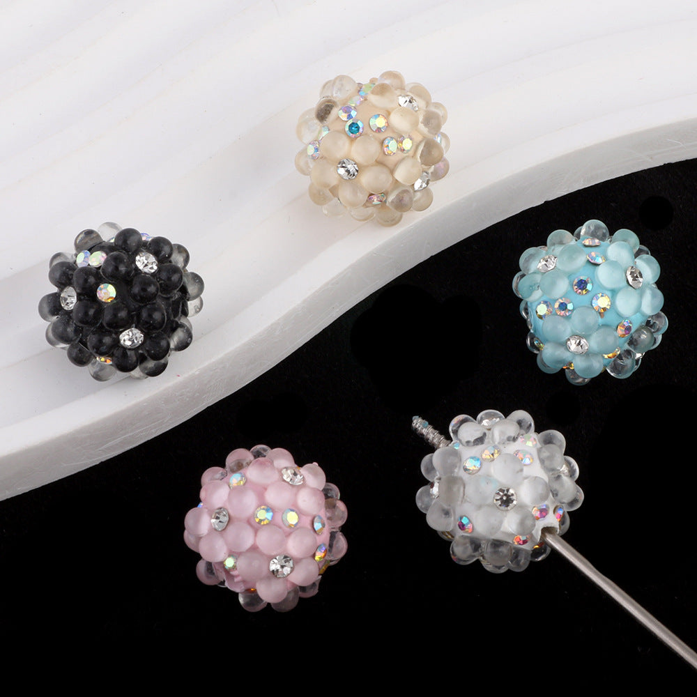 Flower Pattern Rhinestone Bubblegum Beads 15mm Polymer Clay 10pcs 2