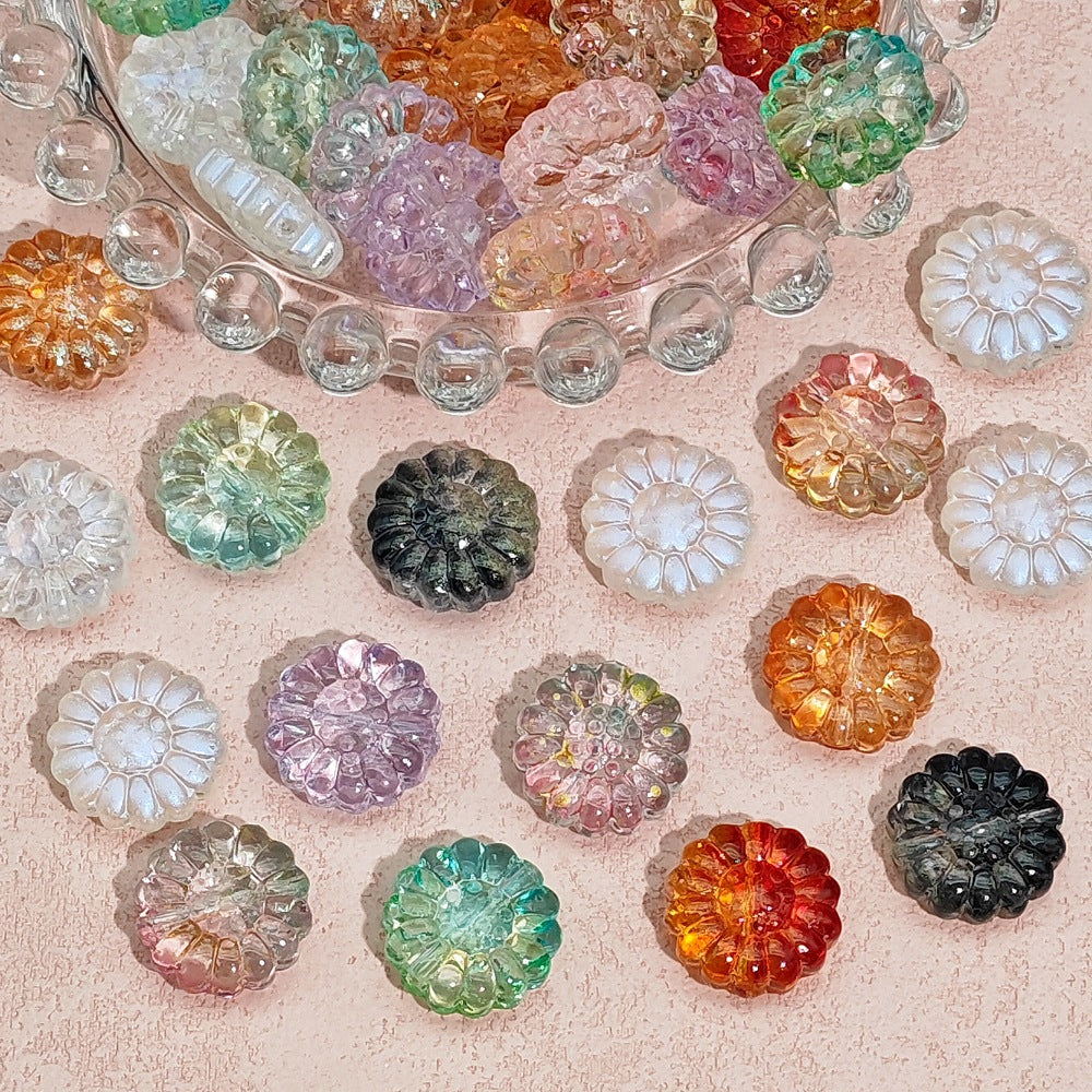Gradient Sunflower Glass Beads 15mm Glossy Translucent Petals 25pcs