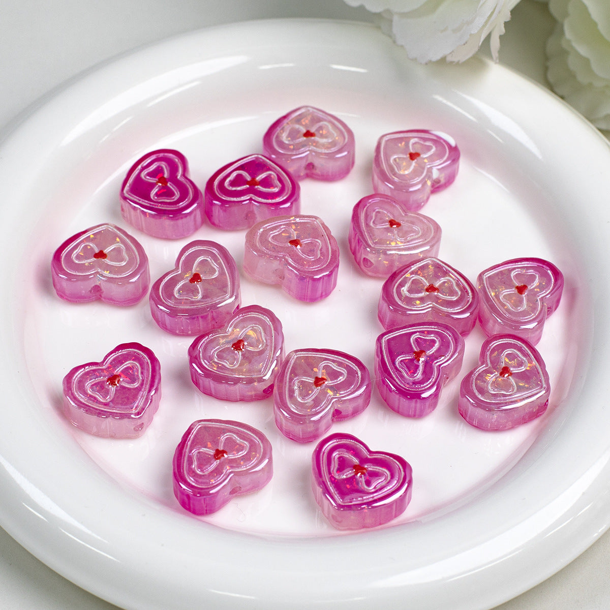 Bow Pattern Heart Resin Beads 20mm Colorful Mixed 10pcs 14