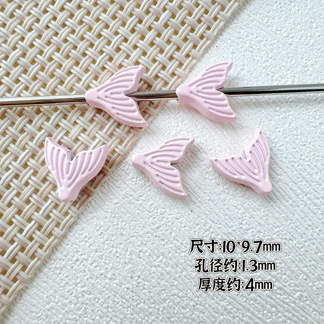 Shell and Mermaid Tail Metal Beads 14mm Glossy Pastel Painted Alloy 10pcs 17