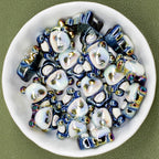 3D Panda Resin Beads 16-18mm Pearly White Metallic Blue Vertical Hole 20pcs 3