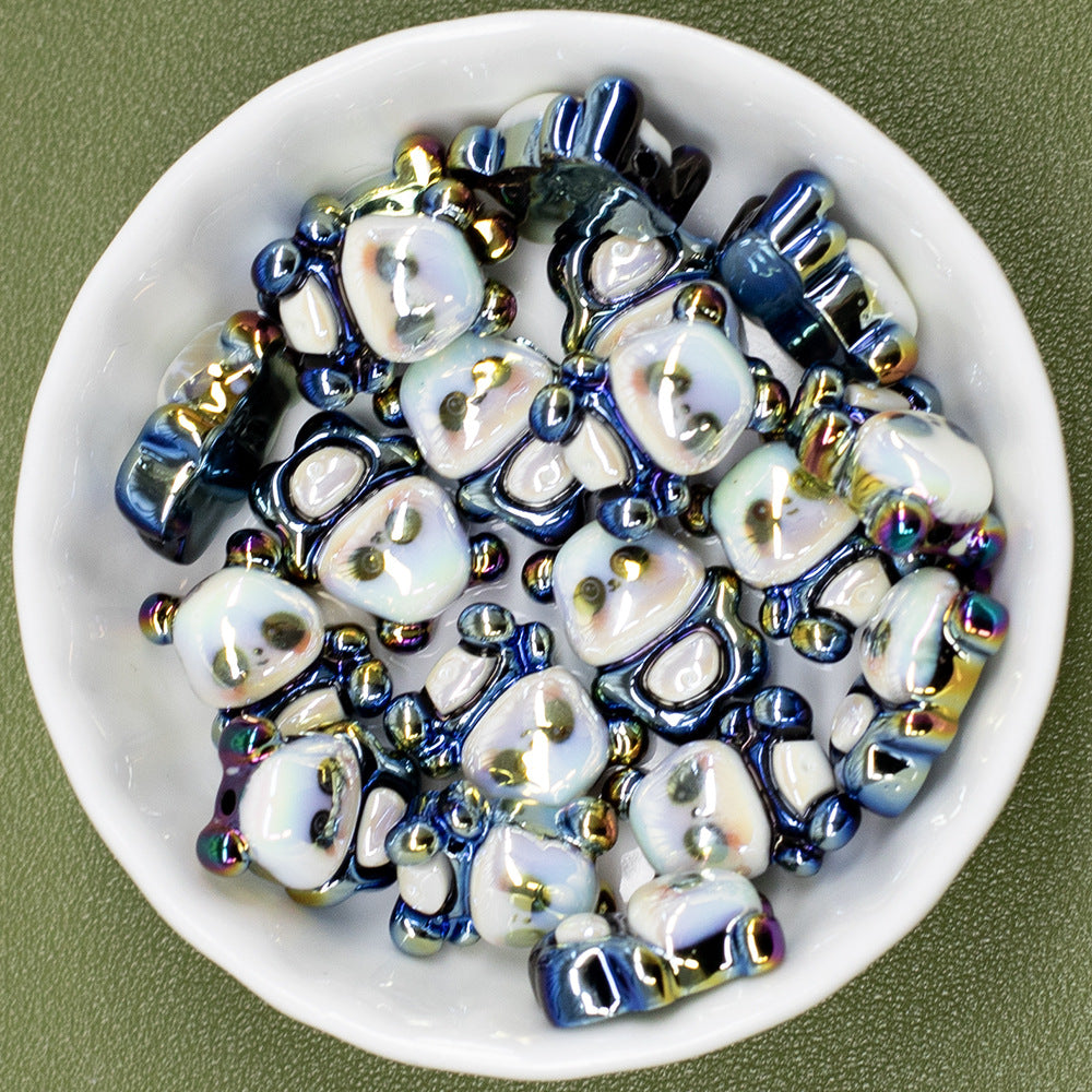 3D Panda Resin Beads 16-18mm Pearly White Metallic Blue Vertical Hole 20pcs 3