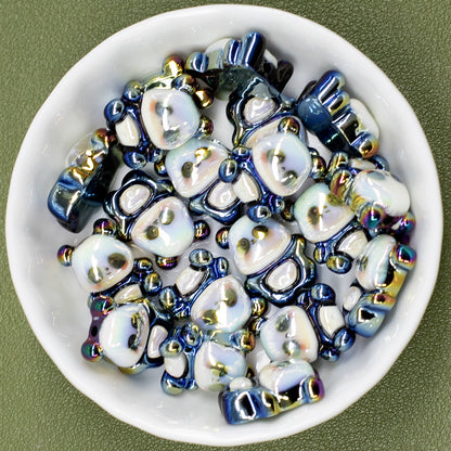 3D Panda Resin Beads 16-18mm Pearly White Metallic Blue Vertical Hole 20pcs 3