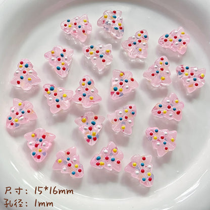 Hand Painted Christmas Tree Enamel Glass Beads 16mm 1pc 7