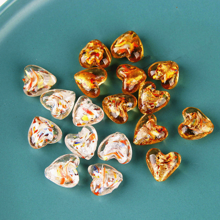 Vintage Japanese Hand Painted Heart Glass Beads 14-15mm 1pc 4