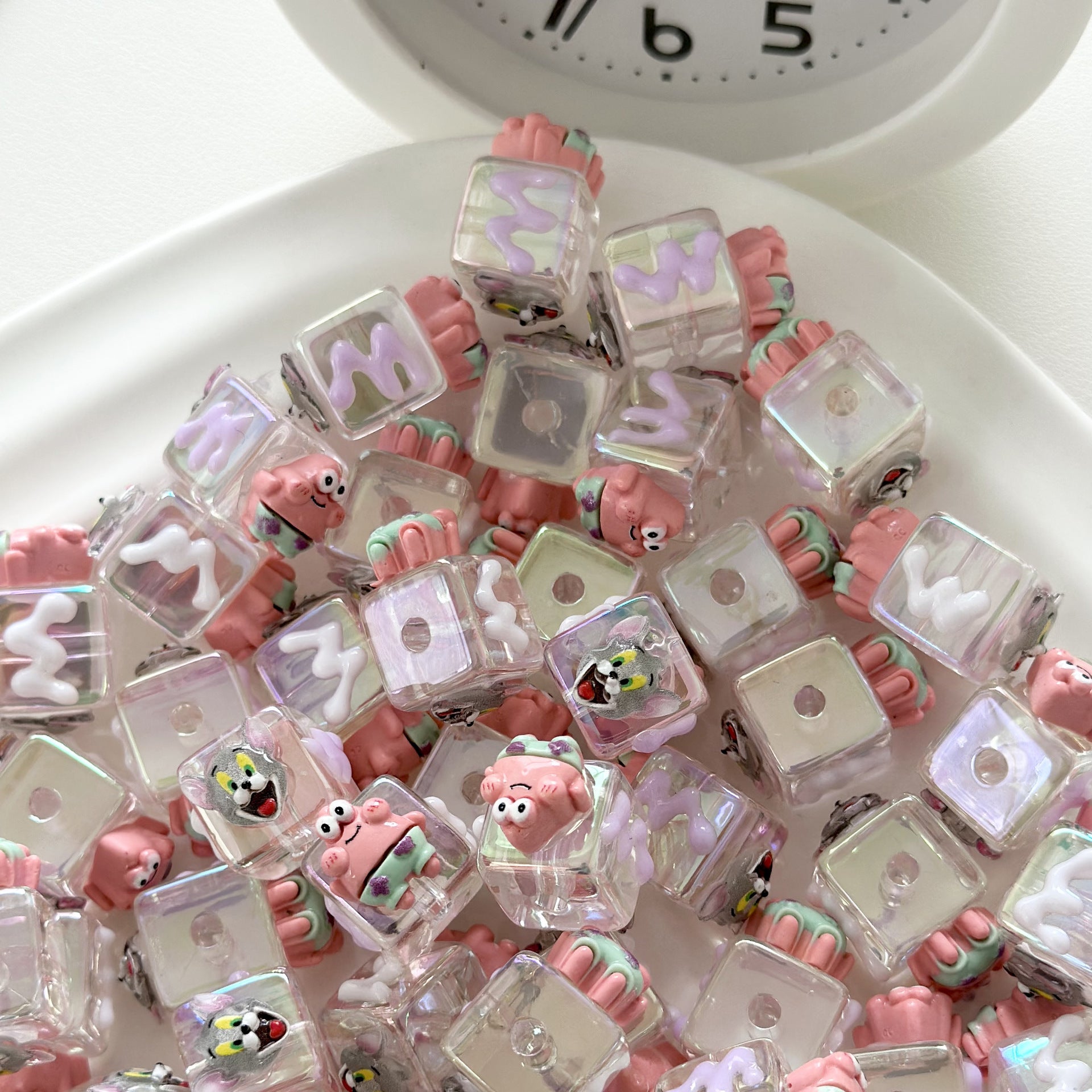 Hand Painted Square Acrylic Beads 16mm Patrick Star Design 10pcs 6