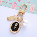 Vintage Gold Rose Pearl Keychain Zinc Alloy Black White 6
