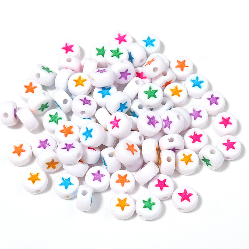 Colored Five-Pointed Flat Acrylic Beads 7mm Glossy Mixed 100pcs 6