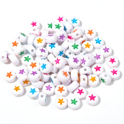 Colored Five-Pointed Flat Acrylic Beads 7mm Glossy Mixed 100pcs 6