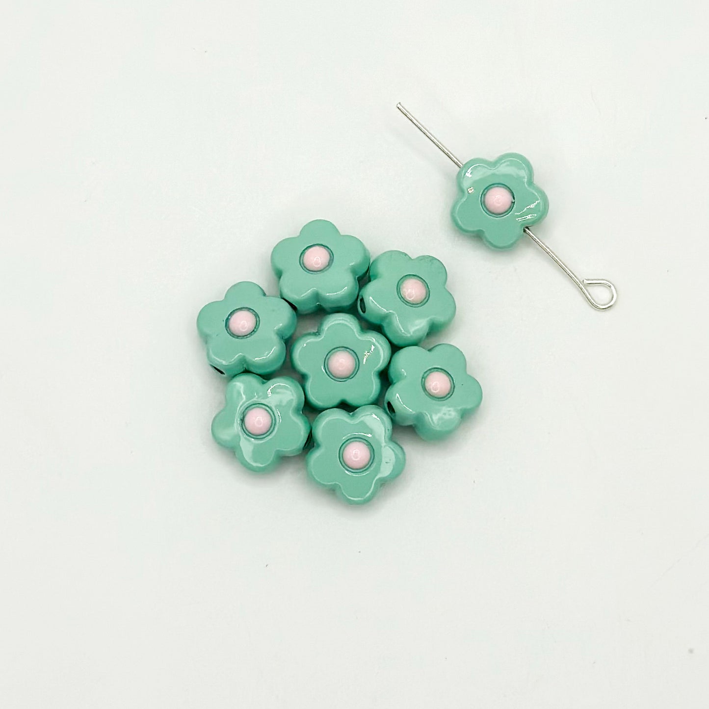 Flower Metal Beads 10mm Baking Painted Cream Two-Color Alloy 20pcs 14