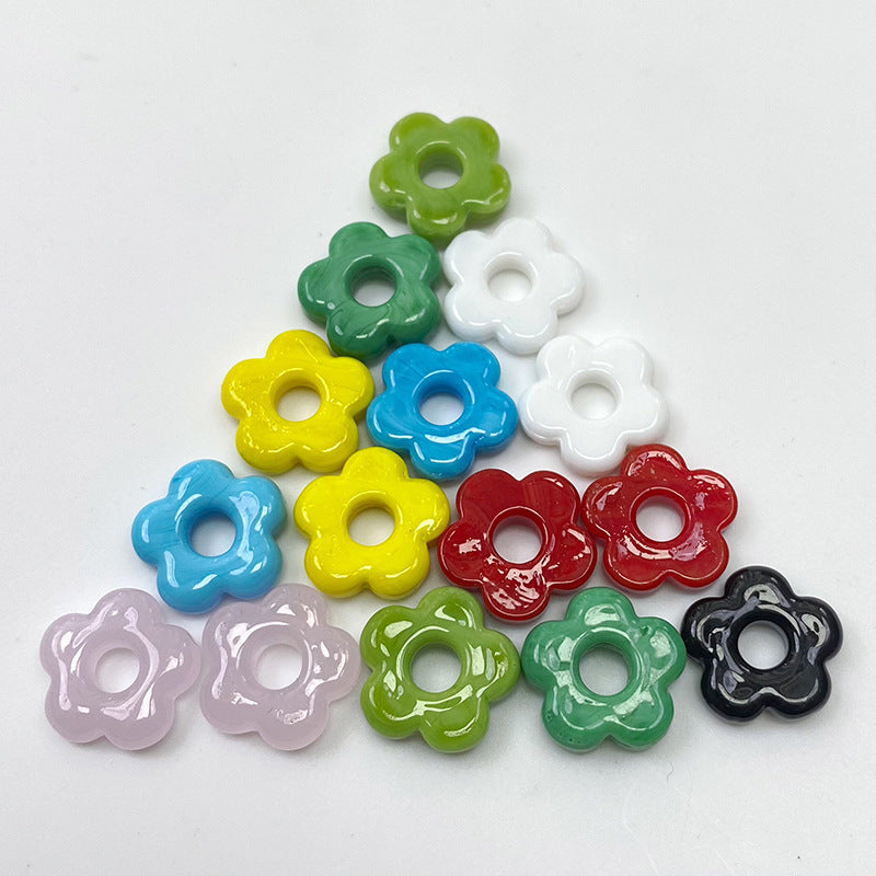 Lampwork Glass Beads Five Petal Flower 15mm Solid Color 10pcs