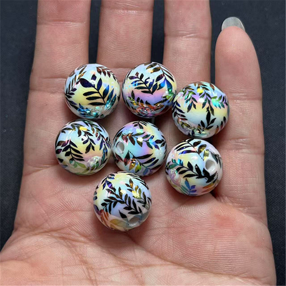 Plating Leaf Acrylic Beads 16mm UV Willow Print 100pcs 6