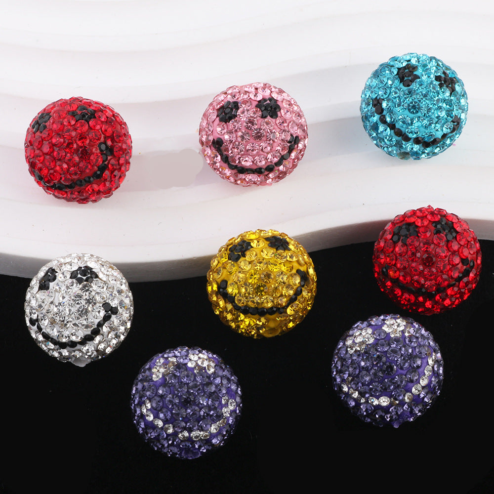 Smiley Face Bubblegum Rhinestone Beads 20mm Polymer Clay Full Rhinestones 6pcs