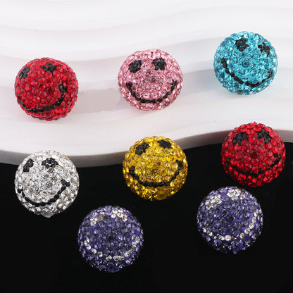 Smiley Face Bubblegum Rhinestone Beads 20mm Polymer Clay Full Rhinestones 6pcs