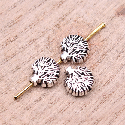 3D Life Tree Metal Beads 8mm Vintage Antique Silver Tone 60pcs