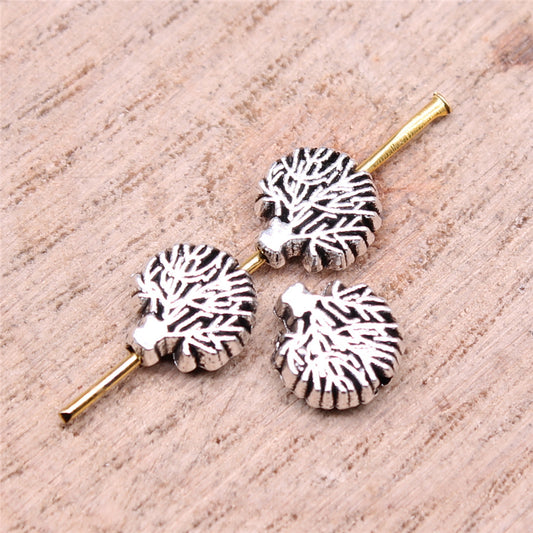 3D Life Tree Metal Beads 8mm Vintage Antique Silver Tone 60pcs