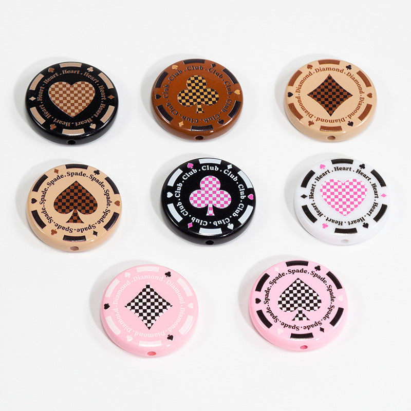 Flat Acrylic Beads 31mm Texas Chip Card Suits Printed 10pcs 6
