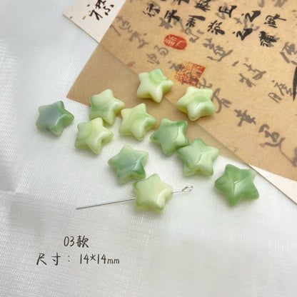 Antique Jade Green Tone Star and Bear Acrylic Beads Chunky Mixed Shapes 4