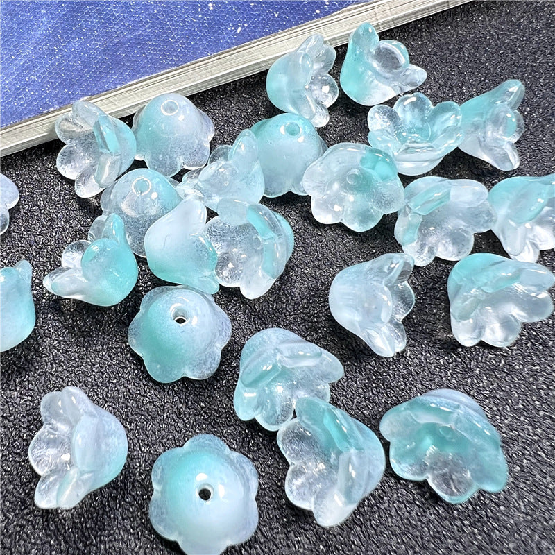 Wind Chime Flower Glass Beads 12mm Transparent Pink 50pcs 27