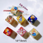 Pretty Girl Printed Square Acrylic Beads 14mm Diagonal Hole 10pcs 2
