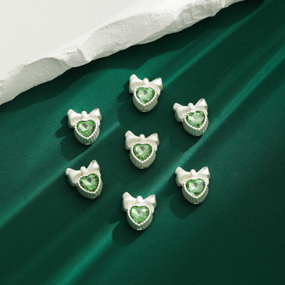 Heart Bow Metal Beads 13mm Rhinestone Accent 10pcs 2