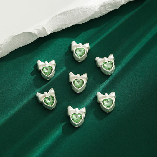 Heart Bow Metal Beads 13mm Rhinestone Accent 10pcs 2