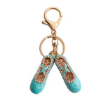 Alloy Ballet Shoes Keychain Marbled Turquoise Rhinestone Hearts