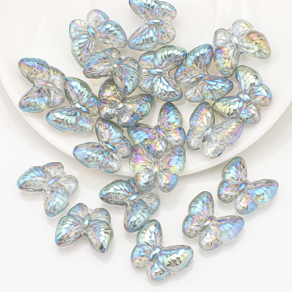 Plating Butterfly Glass Beads 17x10mm Iridescent Detailed Wings 10pcs 9