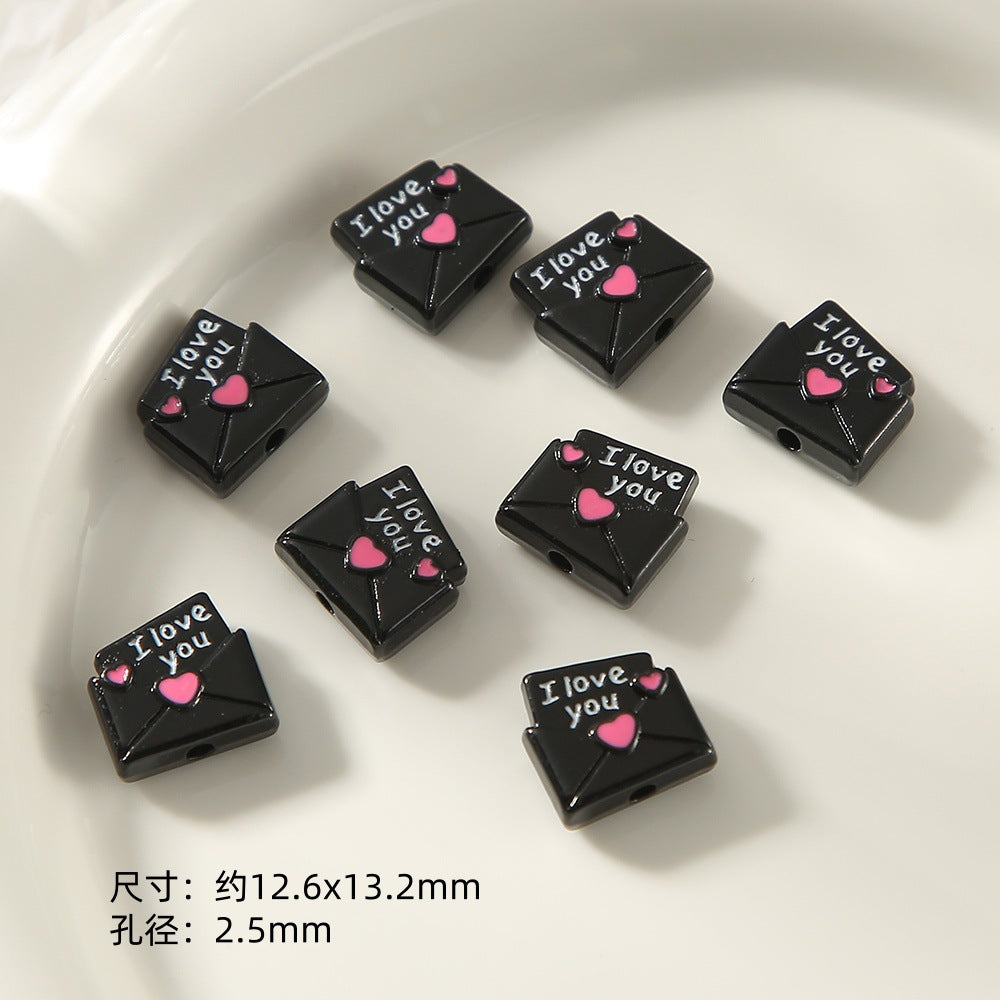 Kitten Series Metal Beads Black and Pink Enamel Alloy 10pcs 24