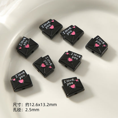 Kitten Series Metal Beads Black and Pink Enamel Alloy 10pcs 24