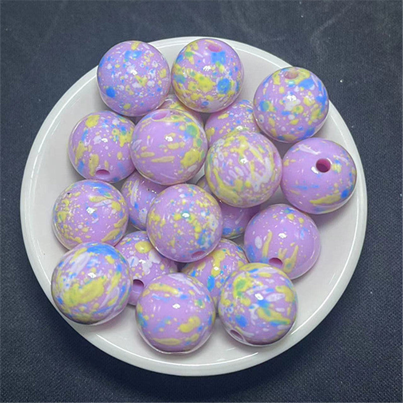 Hand Painted Acrylic Beads 16mm Inkjet Splatter Pink Glossy 100pcs 4