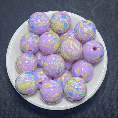 Hand Painted Acrylic Beads 16mm Inkjet Splatter Pink Glossy 100pcs 4