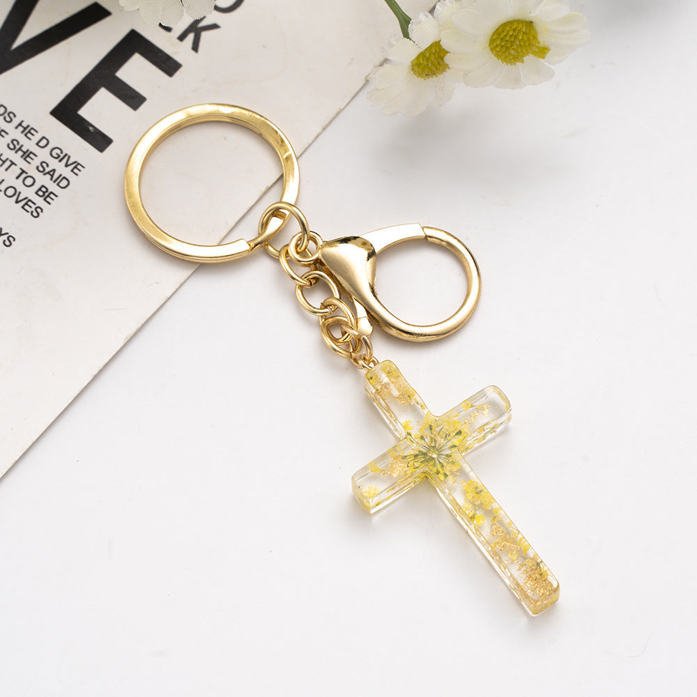 Handmade Acrylic Flower Cross Keychain Creative Pastel Colors 13