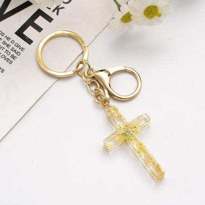 Handmade Acrylic Flower Cross Keychain Creative Pastel Colors 13