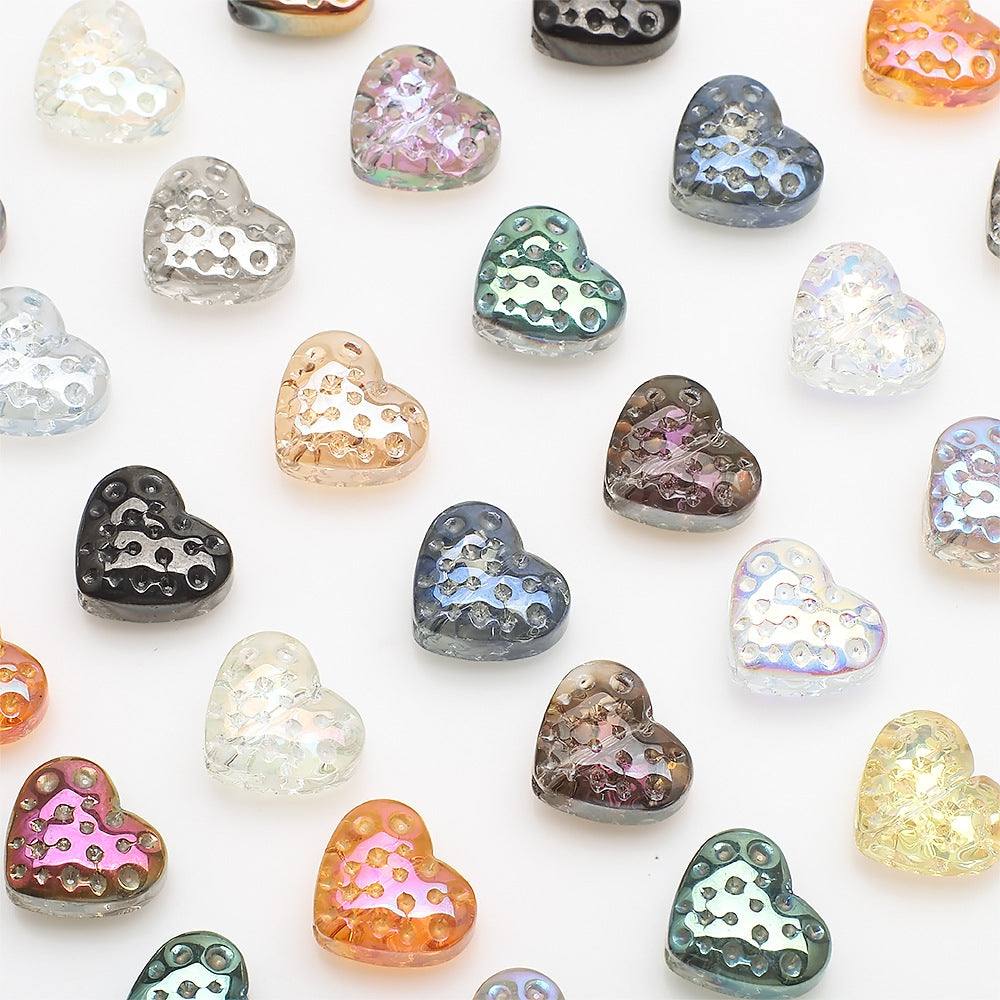 Electroplated Heart Glass Beads 13x15mm Peach Metallic 20pcs 4