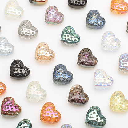 Electroplated Heart Glass Beads 13x15mm Peach Metallic 20pcs 4